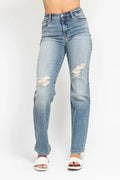 Full Size High Waist Distressed Dad Jean Plus Size