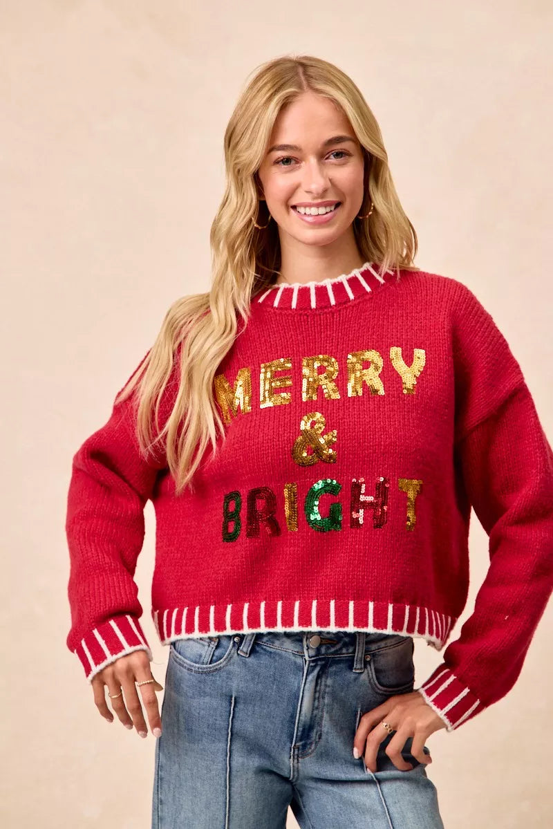 Christmas Theme Sequin Lattering Sweater