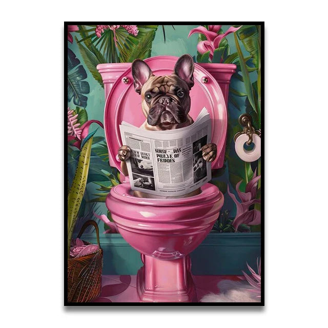 DecorBites™ Cat Reading on Toilet Canvas Wall Art