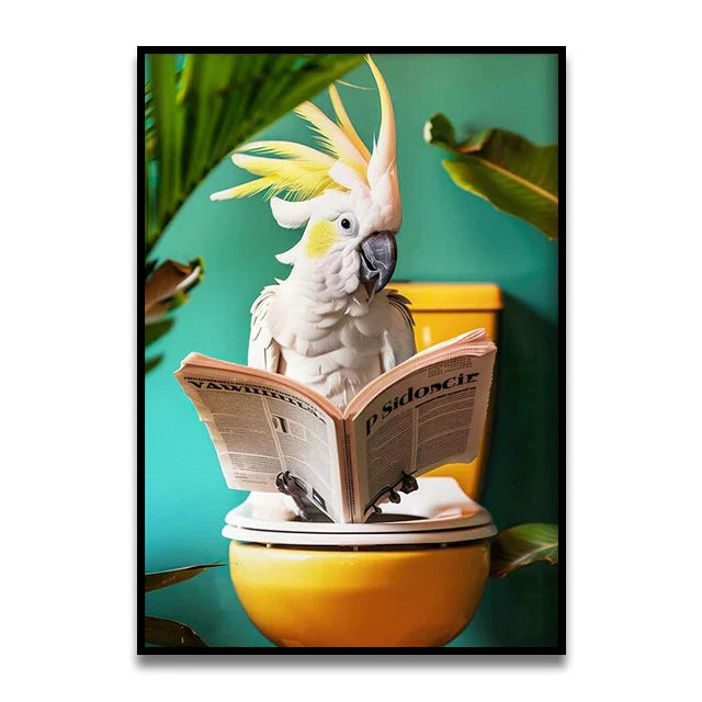 DecorBites™ Cat Reading on Toilet Wall Art