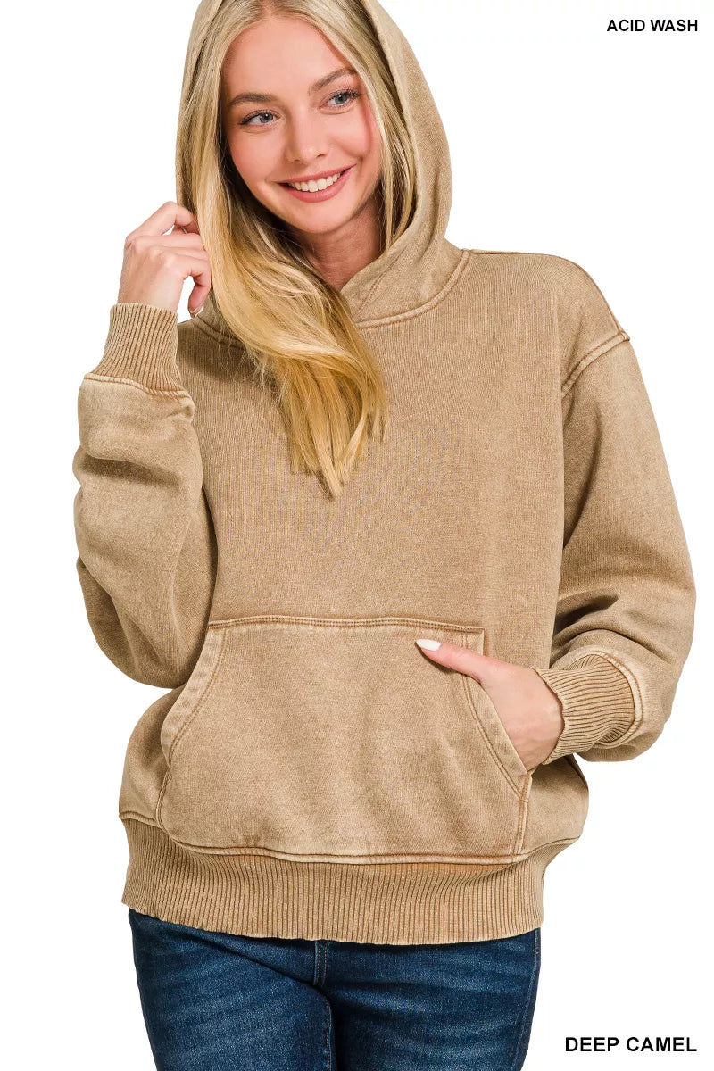Fleece Acid Wash Kangaroo Pocket Hoodie