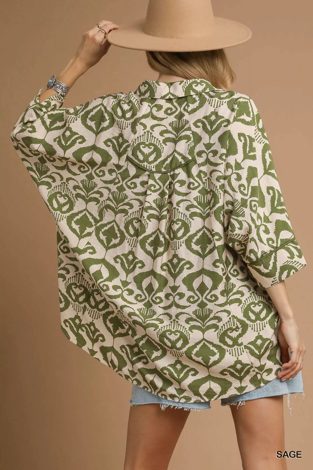 Abstract Print Button-Up Oversized Shirt