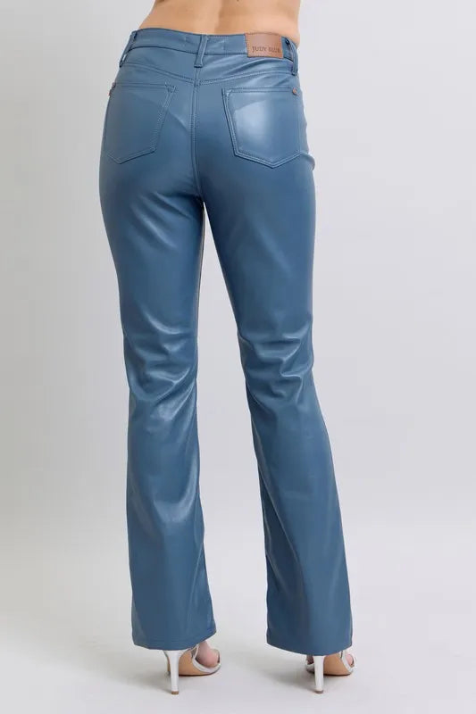 Full Size High Waist Tummy Control Faux Leather Bootcut Pants Plus Size