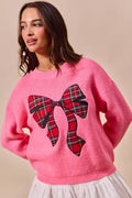 Checker Plaid Ribbon Christmas Holiday Sweater