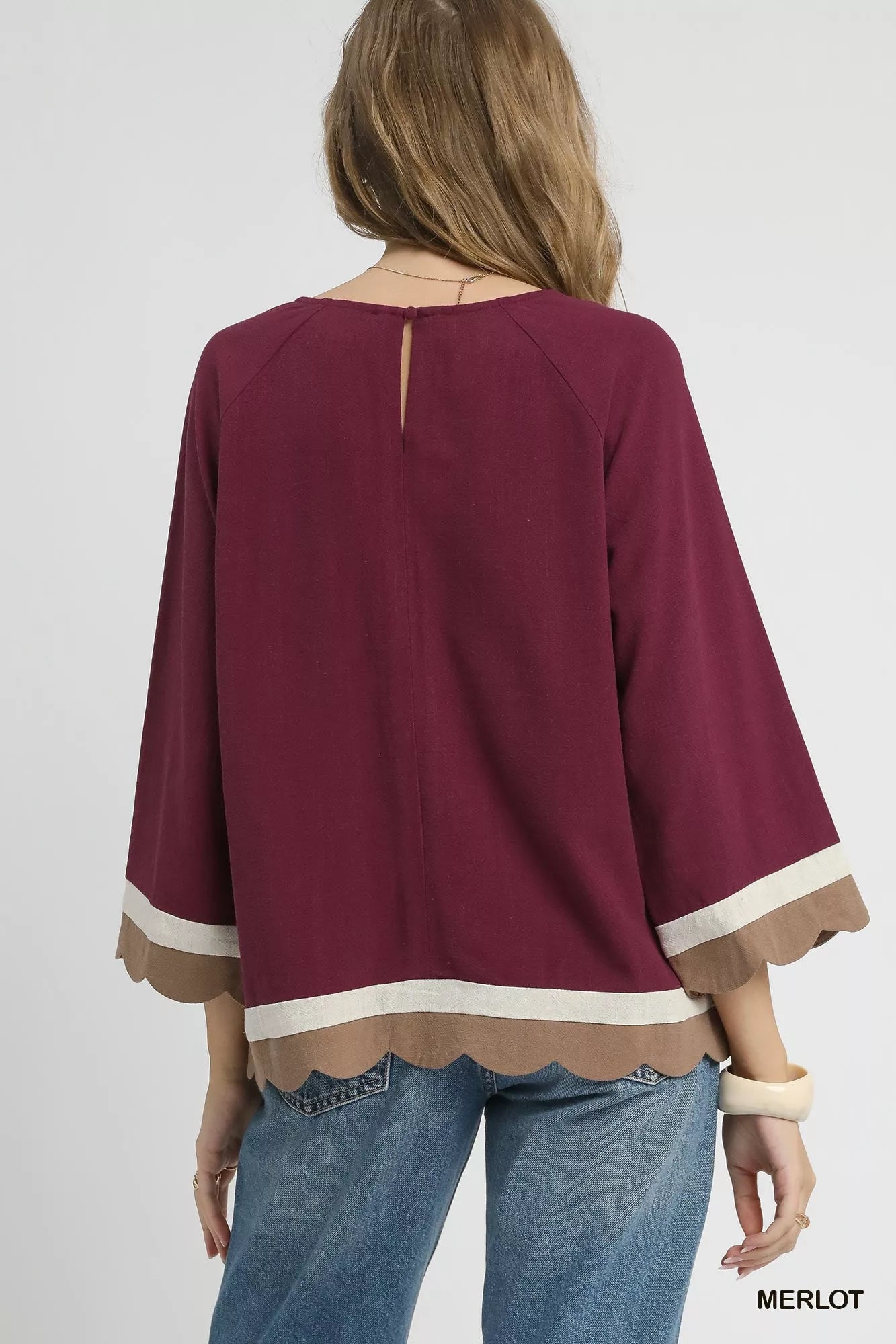 Scalloped Hem Color Block Top