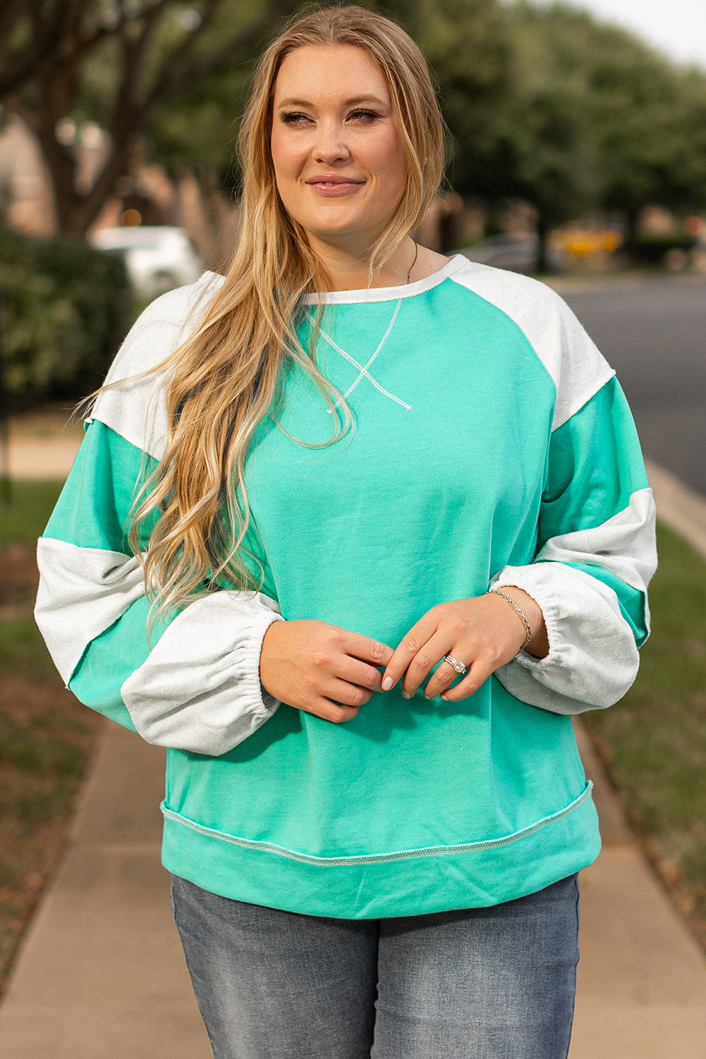 Colorblock Patchwork Cross Seam Plus Sweatshirt