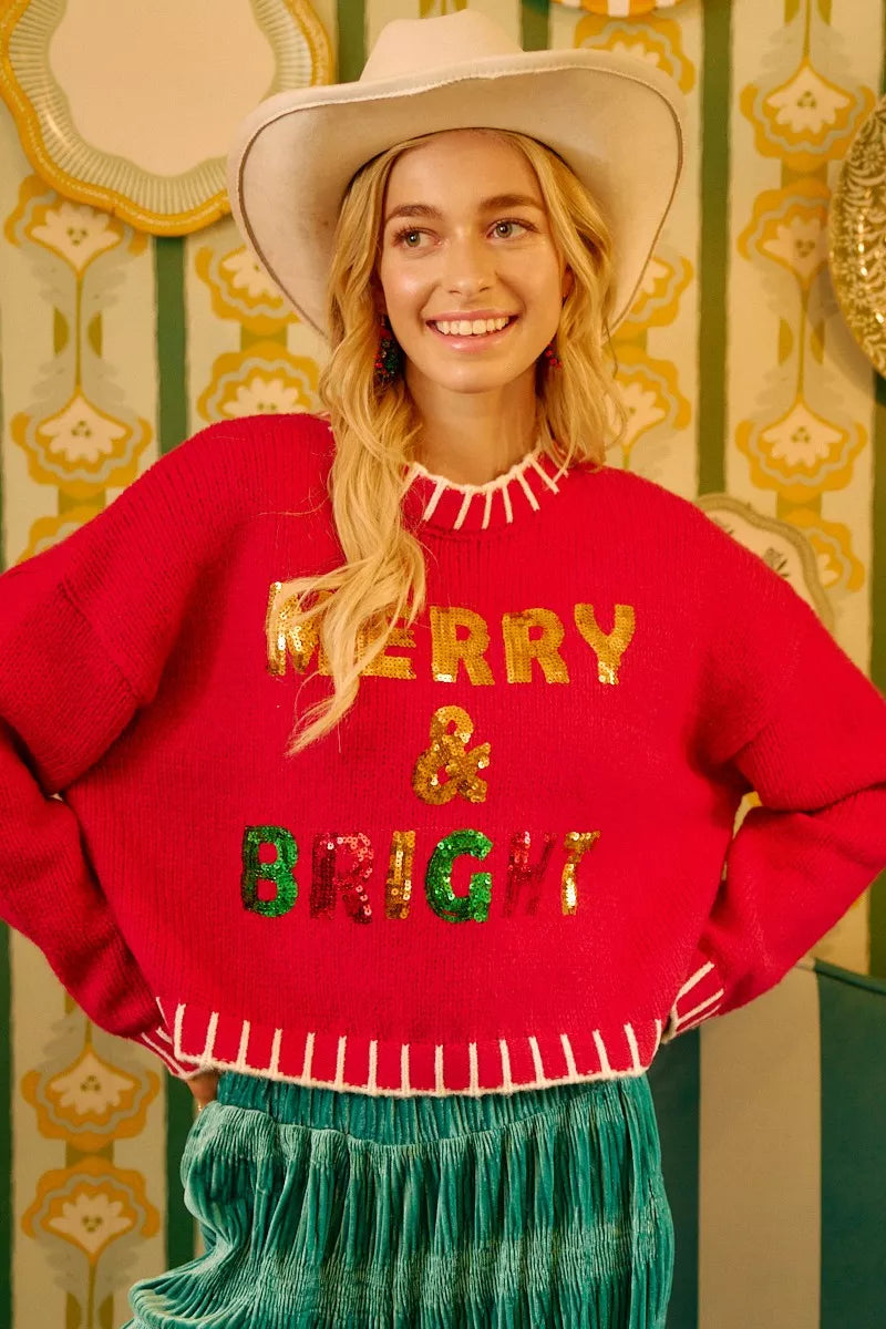 Christmas Theme Sequin Lattering Sweater