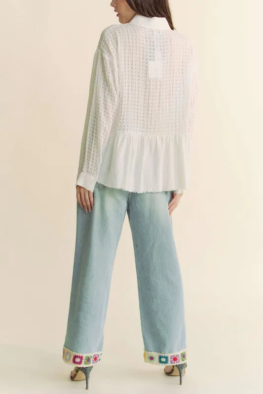 Davi & Dani Garment Washed Jacquard Button Front Shirt