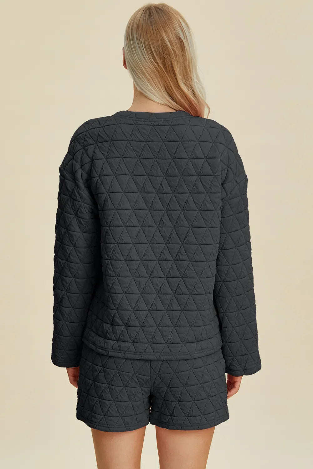 I am a Fashion junky Full Size Texture Round Neck Long Sleeve Top and Shorts Set