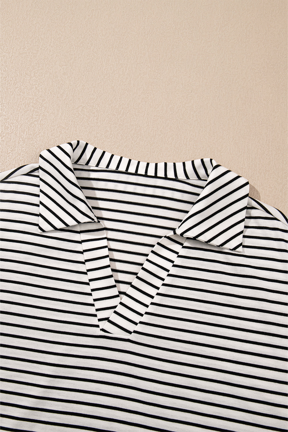 Black Stripe V Neck Tee and Casual Short Set