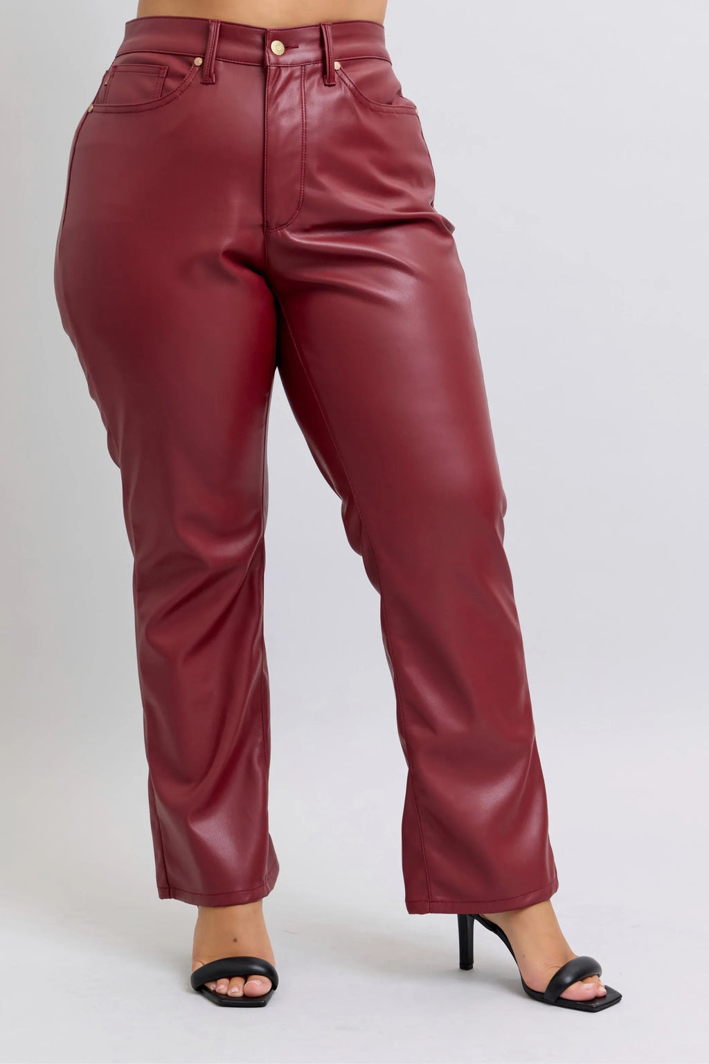 Full Size High Waist Tummy Control Faux Leather Straight Pants Plus Size