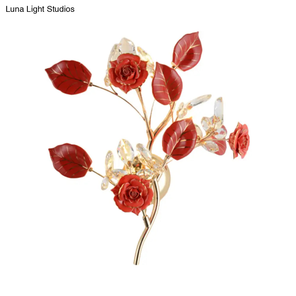 DecorBites™ Ceramic and Crystal Branch Wall Lamp with 3 Bulbs and Rose/Leaf Design in Black/White for Bedroom Sconce Lighting