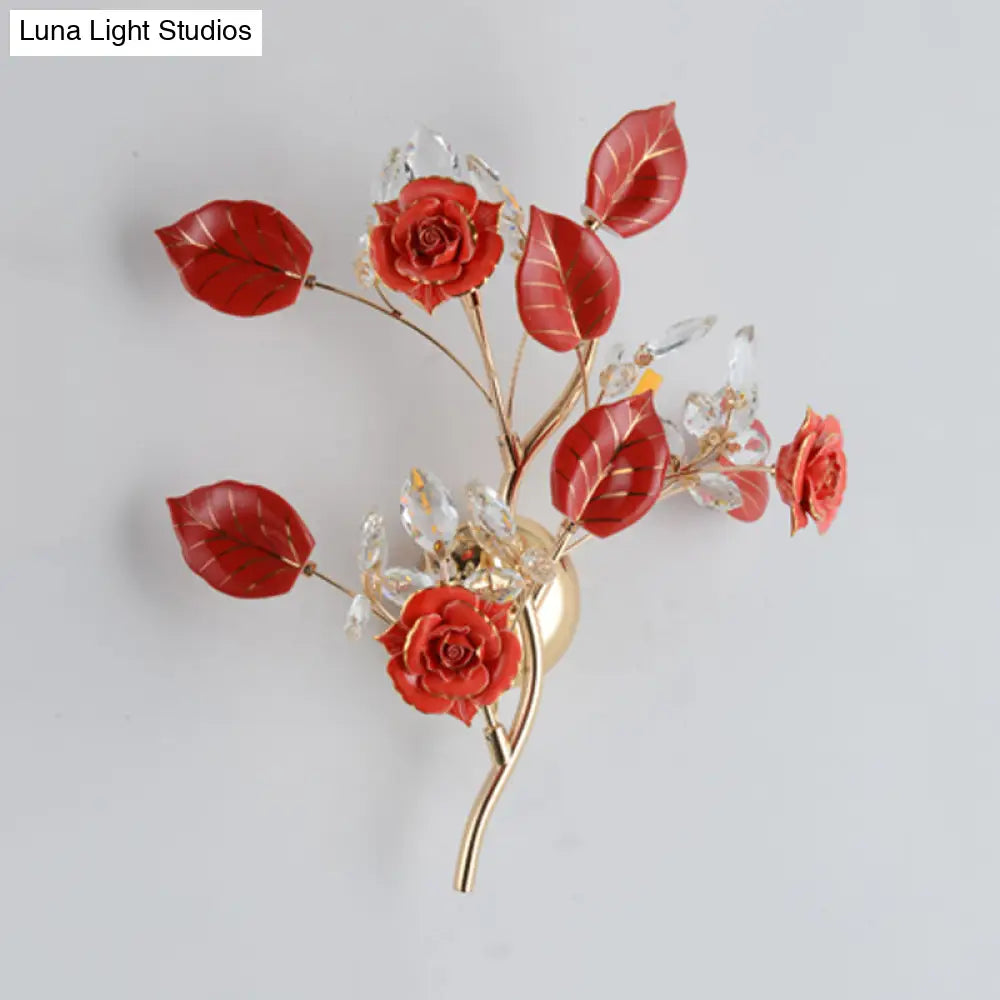 DecorBites™ Ceramic and Crystal Branch Wall Lamp with 3 Bulbs and Rose/Leaf Design in Black/White for Bedroom Sconce Lighting