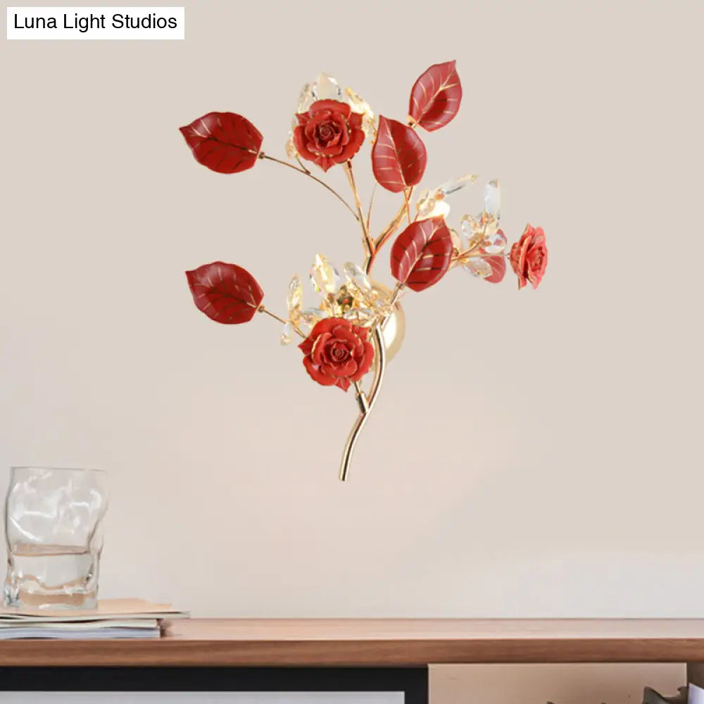 DecorBites™ Ceramic and Crystal Branch Wall Lamp with 3 Bulbs and Rose/Leaf Design in Black/White for Bedroom Sconce Lighting