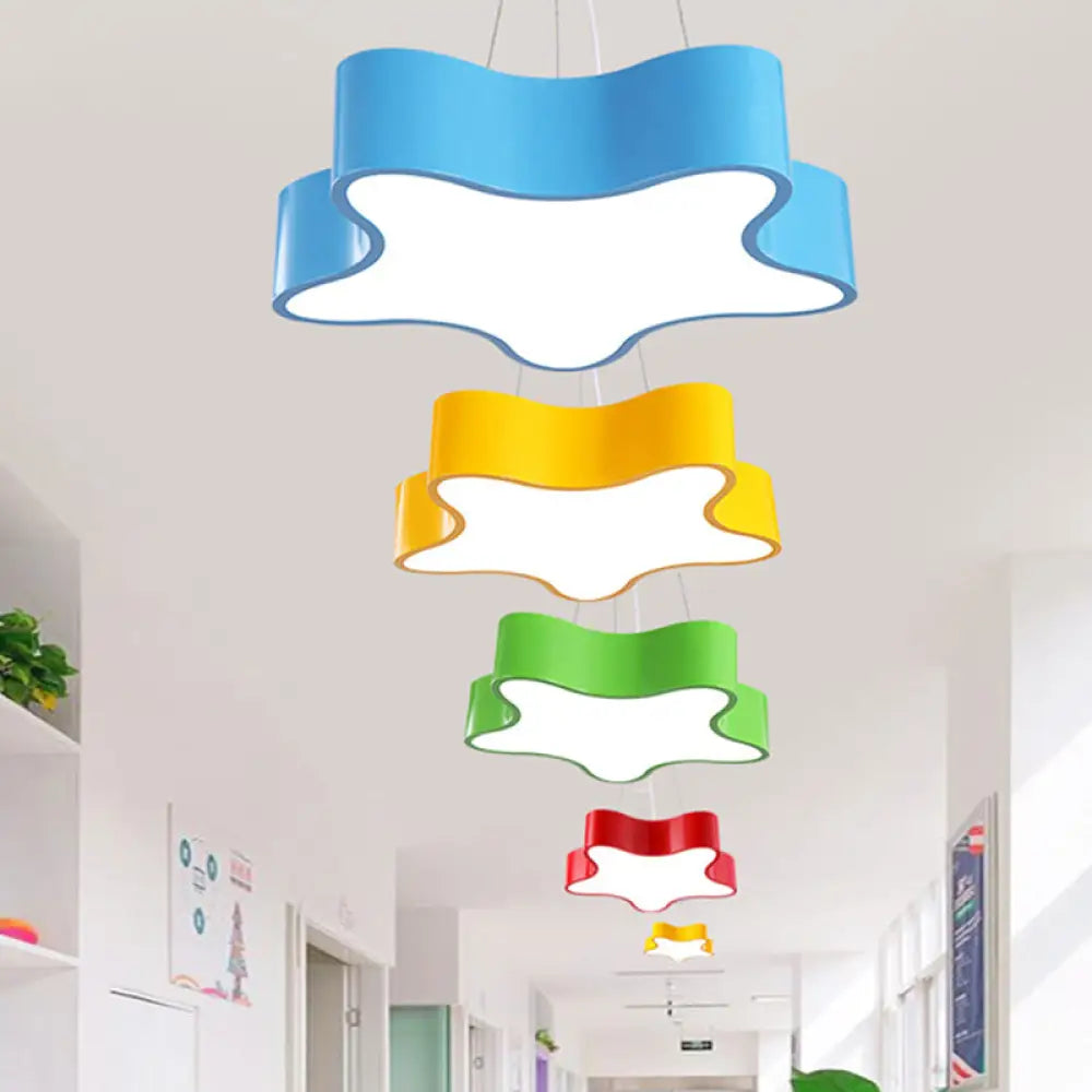 DecorBites™ Child Care Centre LED Hanging Light Kids Red/Green/Yellow Finish Drop Pendant with Star Acrylic Shade, 11"/15" W