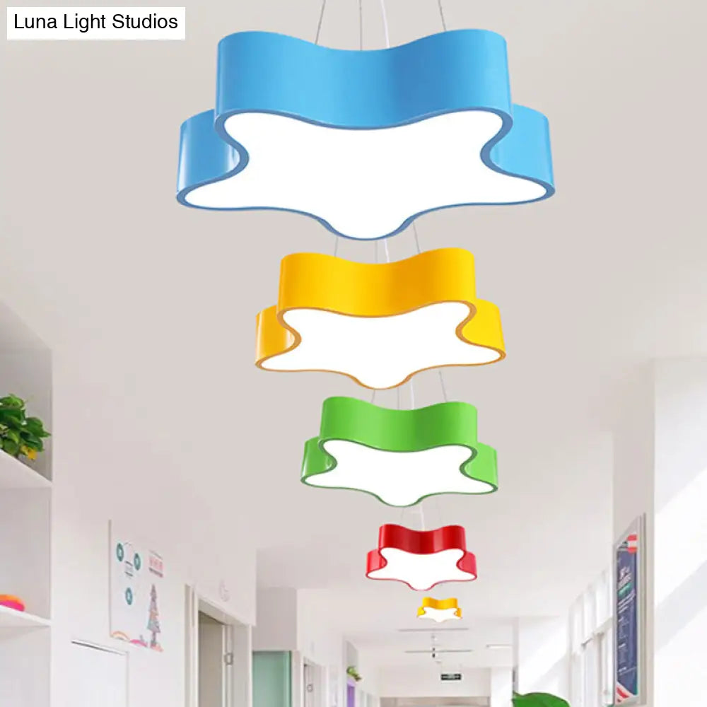DecorBites™ Child Care Centre LED Hanging Light Kids Red/Green/Yellow Finish Drop Pendant with Star Acrylic Shade, 11"/15" W