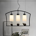 DecorBites™ Chinese Style Cylinder Island Light Fixture - 3-Bulb White Glass Ceiling Lamp with Bird Decor in Black