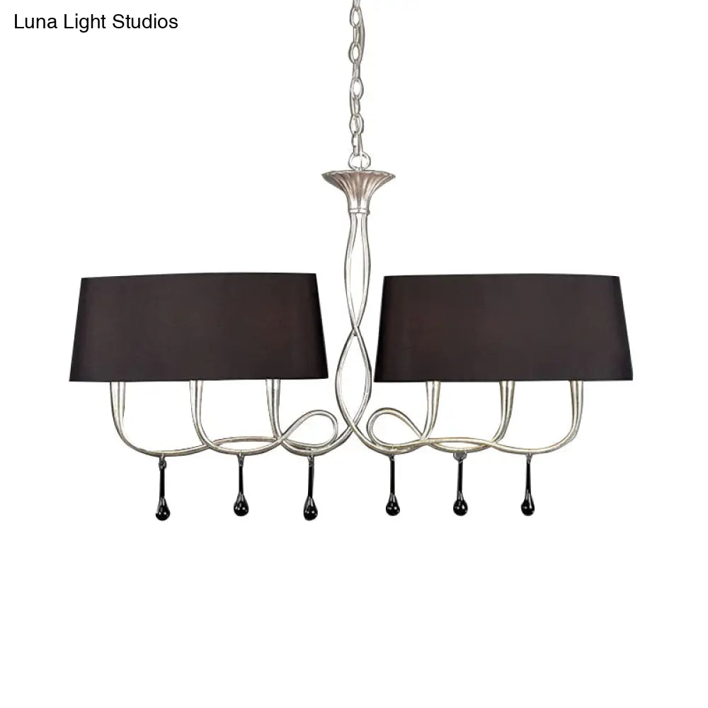 DecorBites™ Classic Black/White Drum Fabric Island Ceiling Light with 6 Hanging Lights for Dining Room