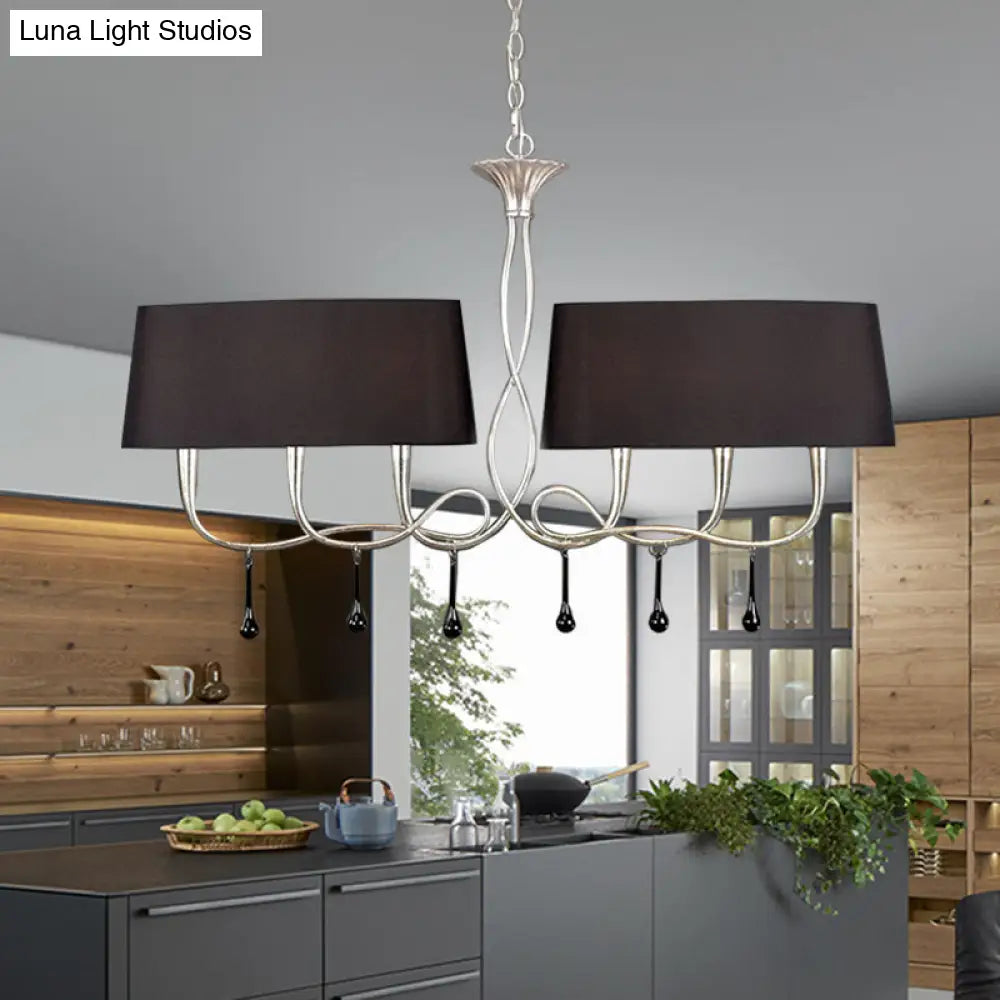 DecorBites™ Classic Black/White Drum Fabric Island Ceiling Light with 6 Hanging Lights for Dining Room
