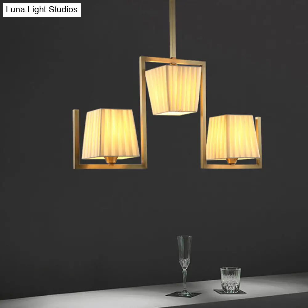 DecorBites™ Classic Brass Island Pendant Light Kit with Rectangle Fabric Shade - 3 Lights Dining Room Lighting