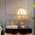 DecorBites™ Classic Style Beveled Glass Scalloped Table Lamp with Brass Base for Bedside Nightstand