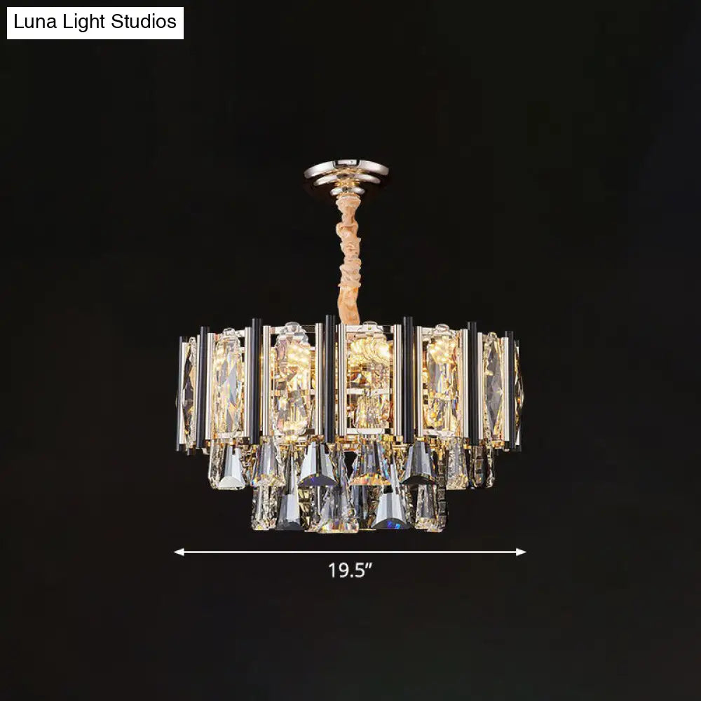 DecorBites™ Clear Beveled Crystal Modern Layered Chandelier - Elegant Suspension Lighting for Living Rooms