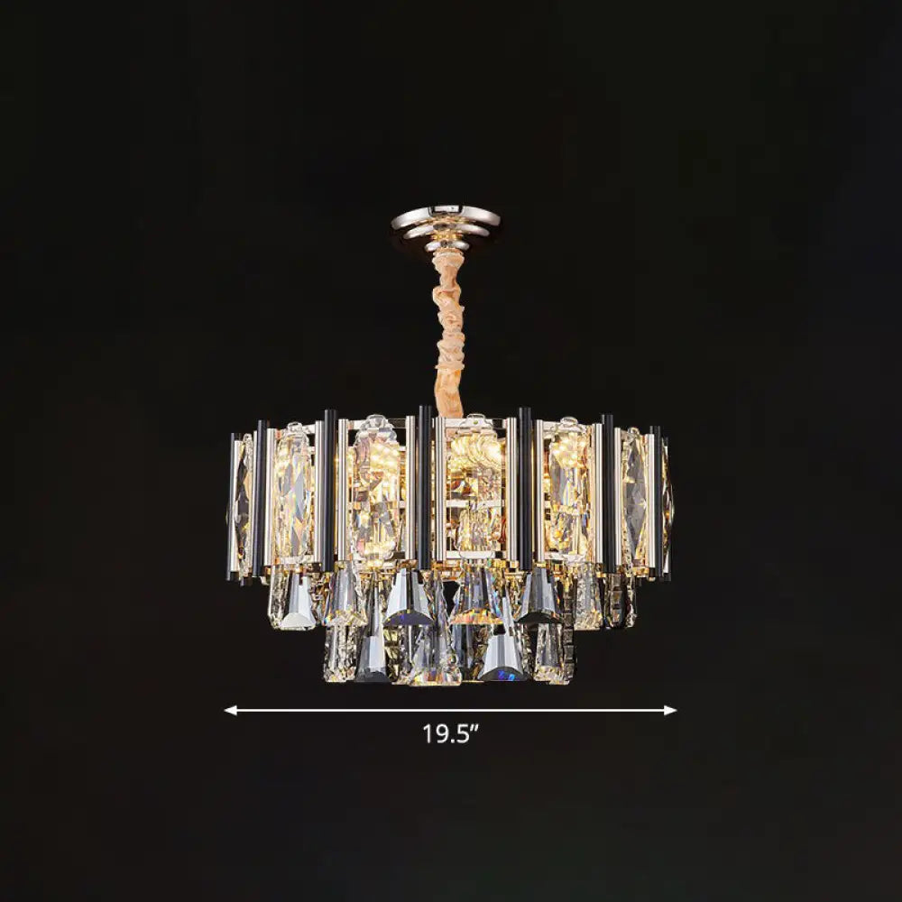 DecorBites™ Clear Beveled Crystal Modern Layered Chandelier - Elegant Suspension Lighting for Living Rooms