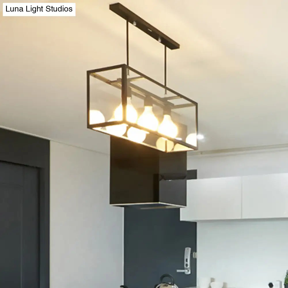 DecorBites™ Clear Glass Hanging Pendant Industrial Kitchen Island Light - 3-Light Rectangle Design in White
