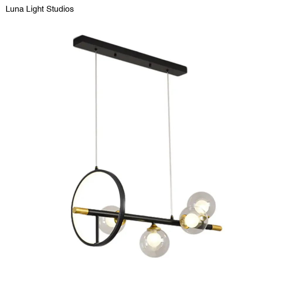 DecorBites™ Clear Glass Molecular Island Chandelier - 4/6-Light Pendant in Black with Metal Ring Deco