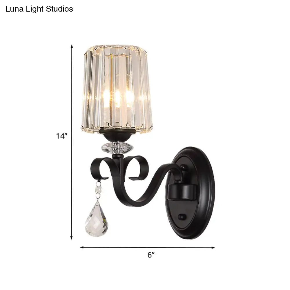 DecorBites™ Clear Prismatic Crystal Sconce - Modern Black Cylinder Wall Mount Lamp for Living Room