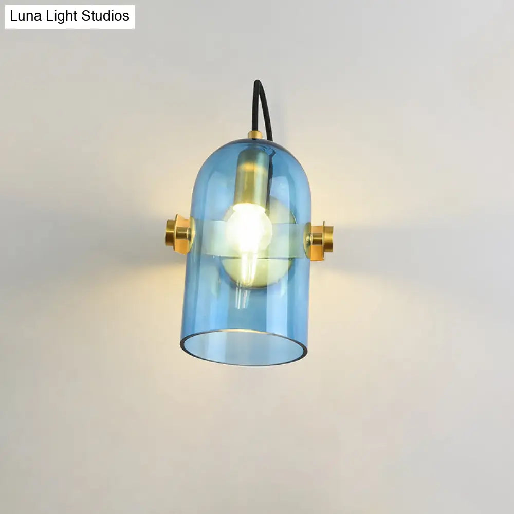 DecorBites™ Cloche Sconce Light with Amber/Blue/Smoke Gray Glass in Retro Brass Finish - Bedroom Wall Mount