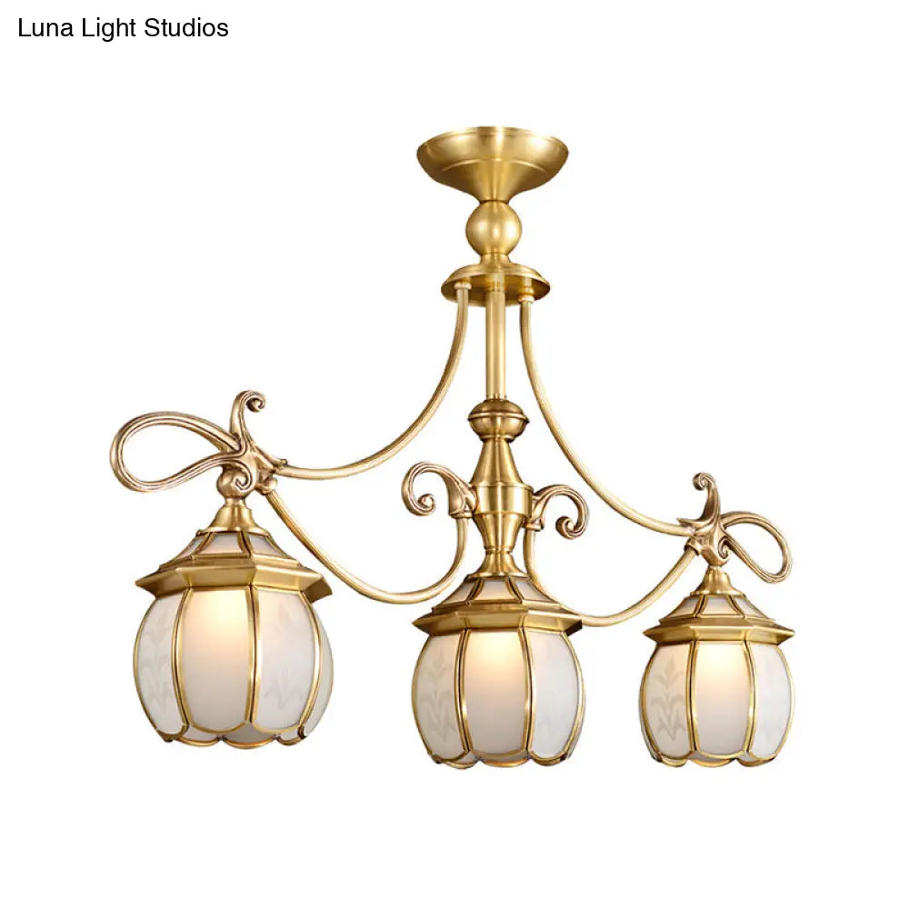 DecorBites™ Colonial Lantern Island Light Fixture - 3-Light Ivory Glass Suspension Pendant in Gold for Dining Room