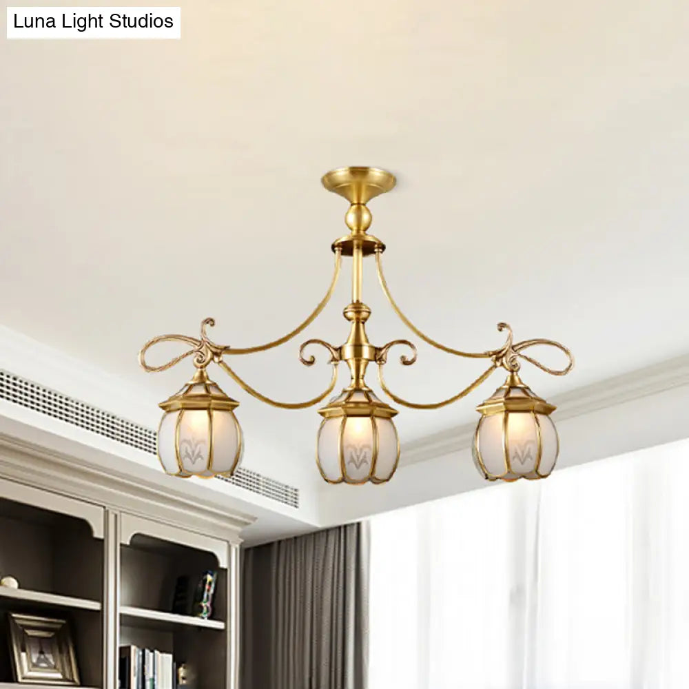 DecorBites™ Colonial Lantern Island Light Fixture - 3-Light Ivory Glass Suspension Pendant in Gold for Dining Room