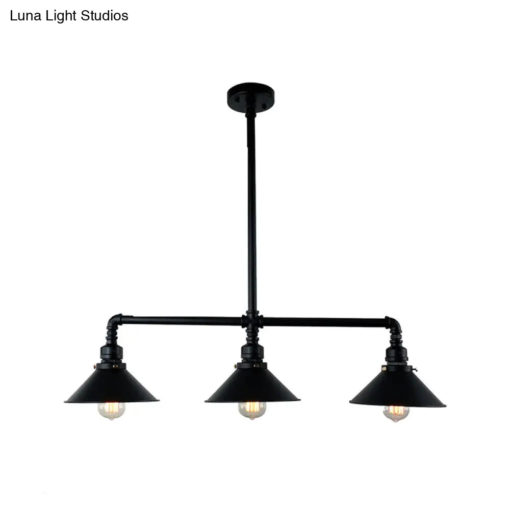 DecorBites™ Conical Island Farmhouse Lighting - Black Metallic 3-Bulb Ceiling Light for Dining Room