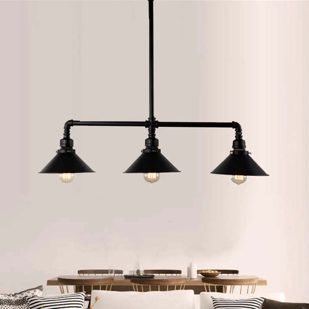 DecorBites™ Conical Island Farmhouse Lighting - Black Metallic 3-Bulb Ceiling Light for Dining Room