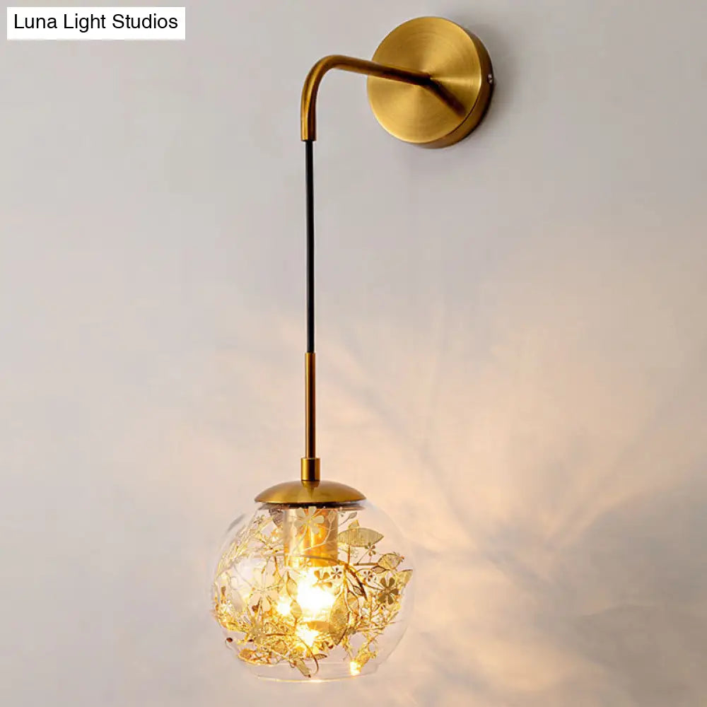 DecorBites™ Contemporary 1-Light Clear Glass Bubble Wall Lamp with Foil Flower Decor