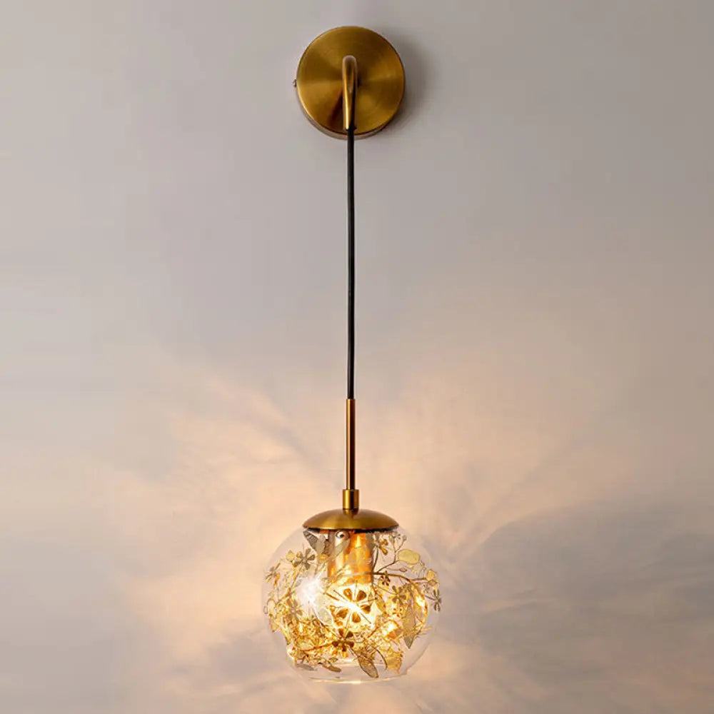 DecorBites™ Contemporary 1-Light Clear Glass Bubble Wall Lamp with Foil Flower Decor