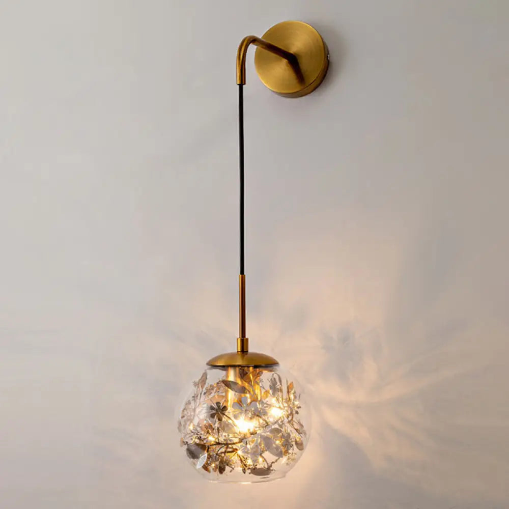 DecorBites™ Contemporary 1-Light Clear Glass Bubble Wall Lamp with Foil Flower Decor