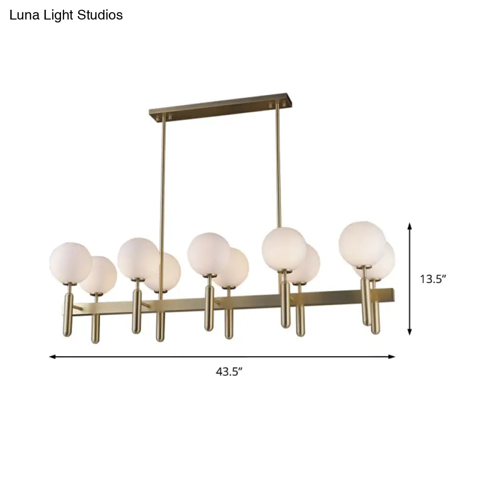 DecorBites™ Contemporary 10-Light Pendant with Gold Linear Design and White Glass Shades – Island Ceiling Light Fixture