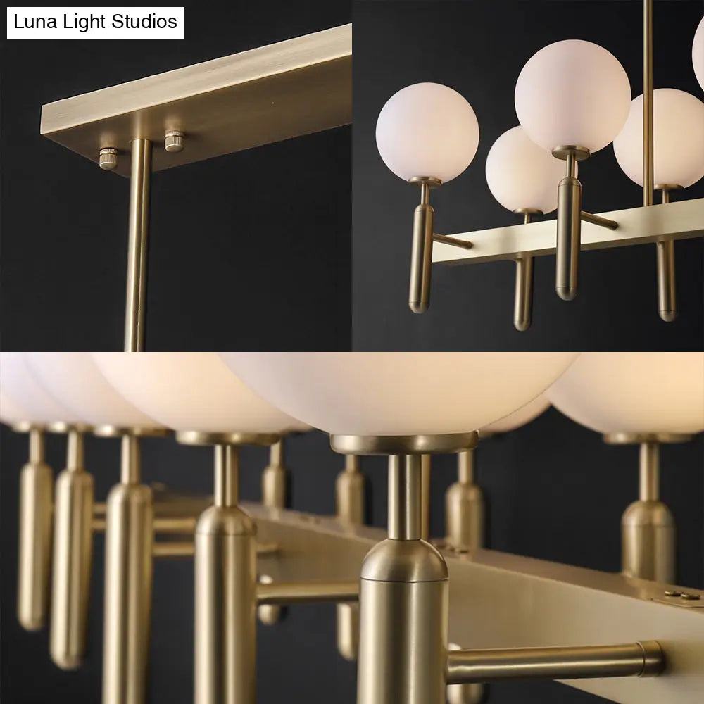 DecorBites™ Contemporary 10-Light Pendant with Gold Linear Design and White Glass Shades – Island Ceiling Light Fixture
