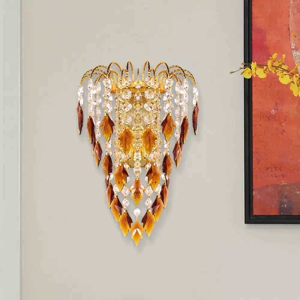 DecorBites™ Contemporary 2-Light Brass Finish Wall Lamp with Tan/Blue Crystal Shade