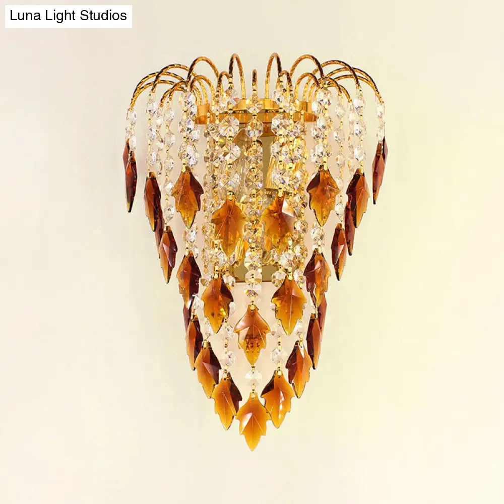 DecorBites™ Contemporary 2-Light Brass Finish Wall Lamp with Tan/Blue Crystal Shade