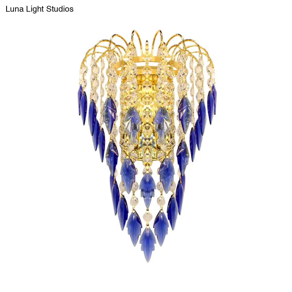 DecorBites™ Contemporary 2-Light Brass Finish Wall Lamp with Tan/Blue Crystal Shade
