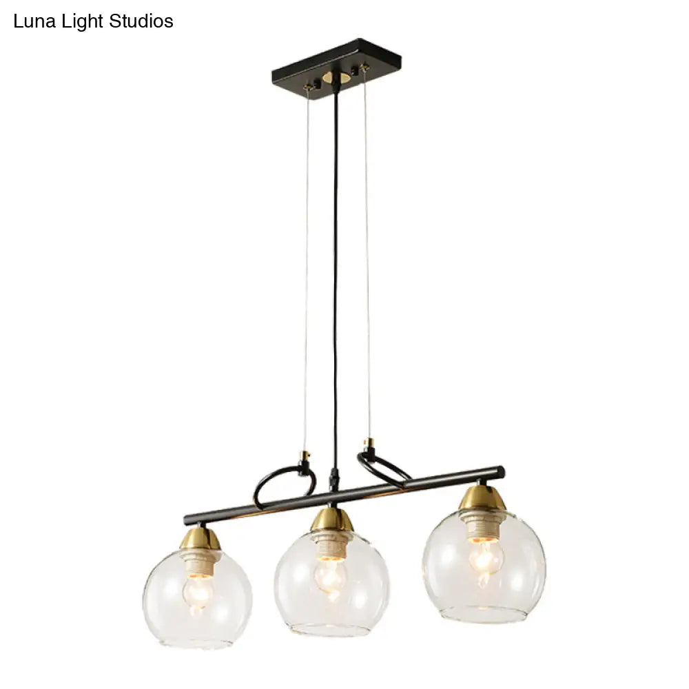 DecorBites™ Contemporary 3-Bulb Sphere Pendant Light Fixture for Dining Hall Island - Clear/Smoke Gray Glass Design