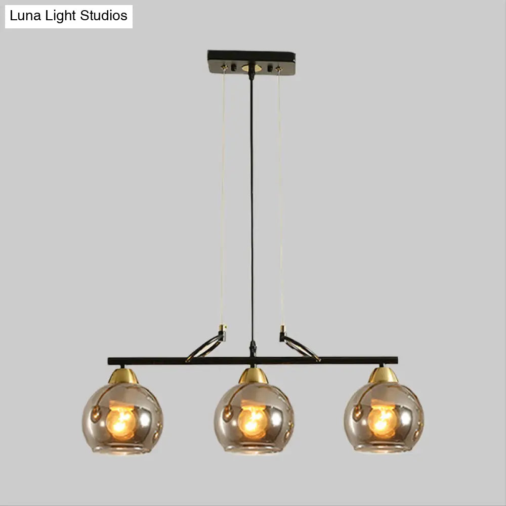 DecorBites™ Contemporary 3-Bulb Sphere Pendant Light Fixture for Dining Hall Island - Clear/Smoke Gray Glass Design