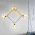 DecorBites™ Contemporary 3-Head Brass Wall Sconce with Modo Crystal Shade - Ring/Square Wall Light Fixture