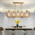 DecorBites™ Contemporary Amber Crystal Pendant Light with Brass Island Lighting - 8 Lights, Linear Metal Arm
