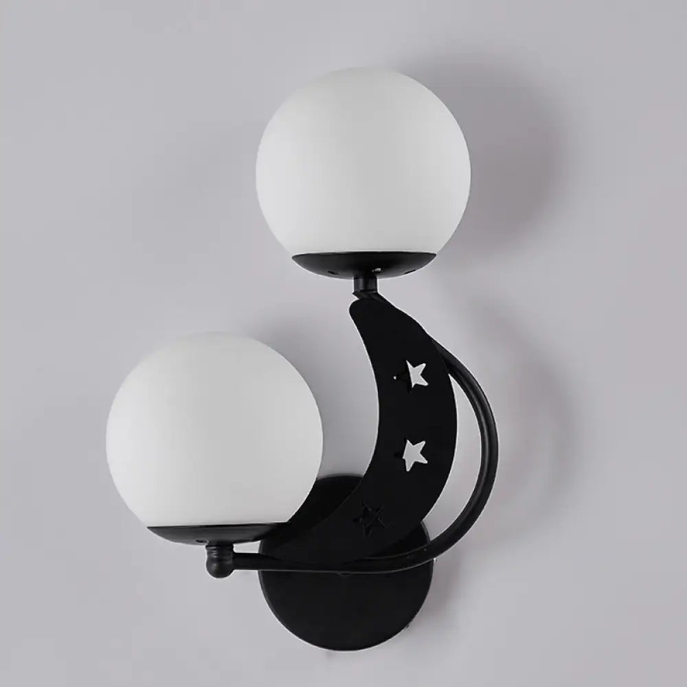 DecorBites™ Contemporary Bedroom Sconce Light: 2 Bulbs Black/Gold Wall Lamp with Milky Glass Ball Shades (Left/Right)