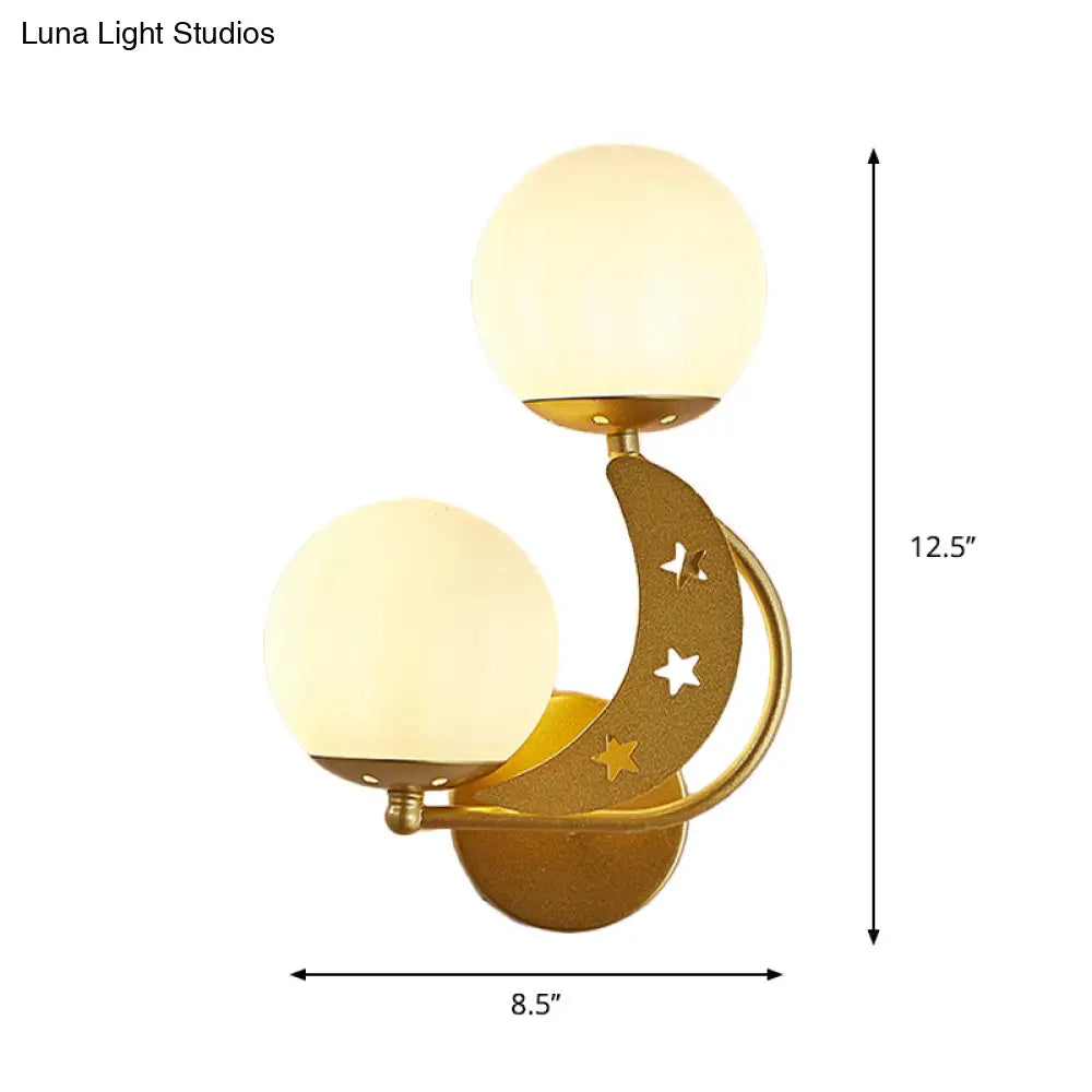 DecorBites™ Contemporary Bedroom Sconce Light: 2 Bulbs Black/Gold Wall Lamp with Milky Glass Ball Shades (Left/Right)