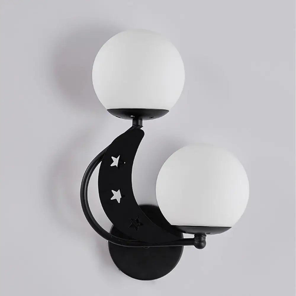 DecorBites™ Contemporary Bedroom Sconce Light: 2 Bulbs Black/Gold Wall Lamp with Milky Glass Ball Shades (Left/Right)
